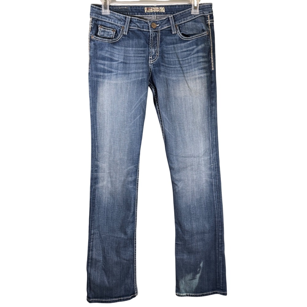 BKE Tenley Bootcut‎ Jeans 30x35 Medium Wash Contrast Stitch Low Rise Denim